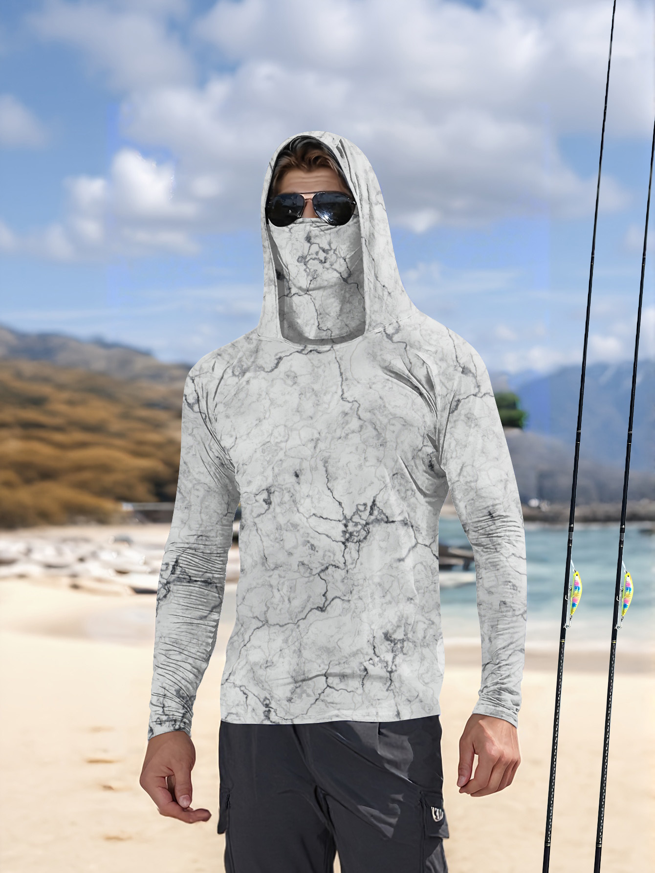 Men Hood Fishing Shirt long sl - Fishing Shirt Uv Protection 评论和价格